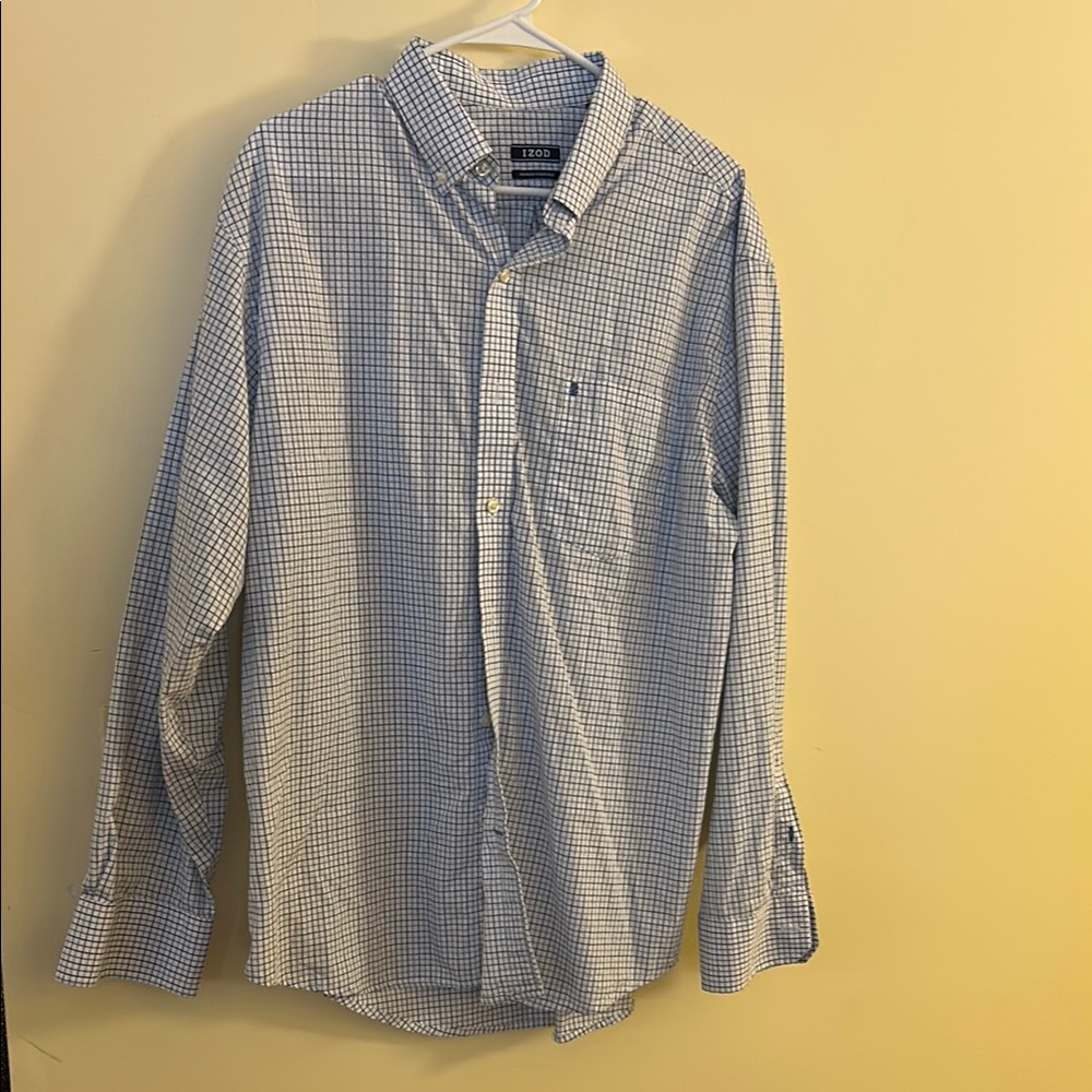Izod Sportswear Premium Essentials Long Sleeve Plaid Button Down in Blue Revival